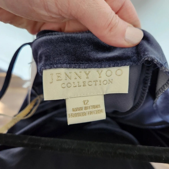 Jenny Yoo Collection Bentley Velvet Midi Dress Dark Blue Navy Cowl Neck … - Picture 9 of 10